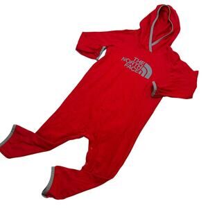 Red North Face Hooded Romper sz 18-24 m